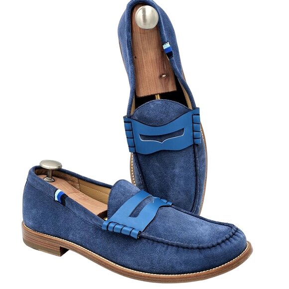 NEW Blue Scarpa Italy Men's 15 Blue Dress Shoes Penny Loafer Italian Handmade 48 - Picture 11 of 15